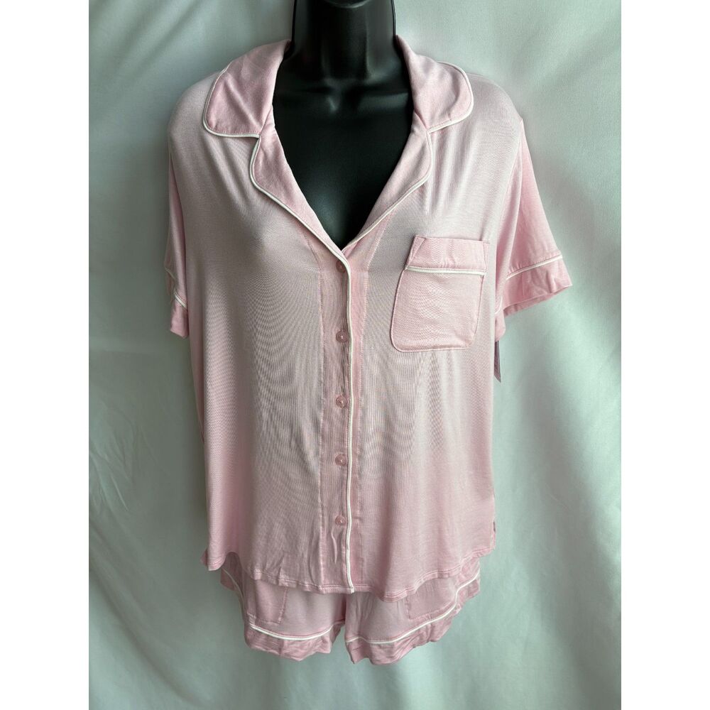 Auden NWT Cloud Knit Modal Notch Collar Top Shorts Pajama Set Pink Size S Lounge